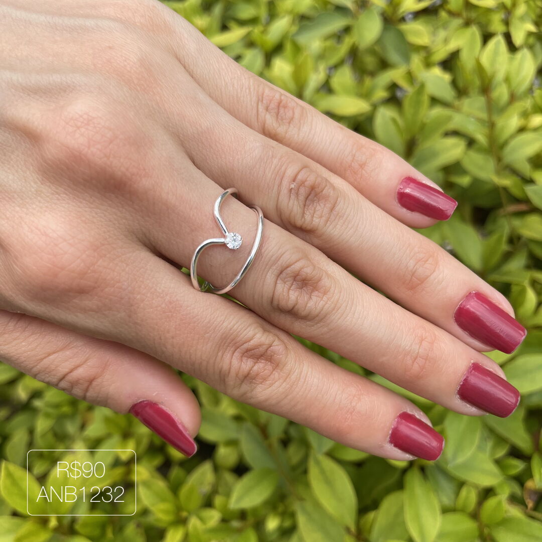 Anel Fio Duplo c/ Ponto de Luz Cristal Liso Prateado